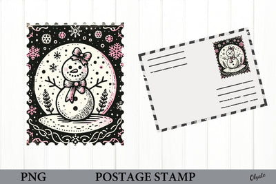 Vintage Snowman Postage Stamp PNG. Sublimation Olga Terlyanskaya 