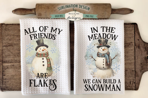 Vintage Snowman Winter Kitchen Towel Sublimation Designs Sublimation Ewe-N-Me Designs 