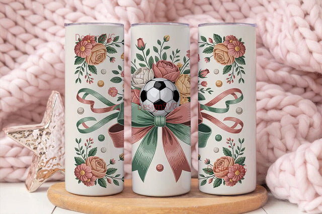 Vintage Soccer Floral 20oz Tumbler Wrap Sublimation DesignSVG 