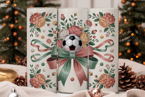 Vintage Soccer Floral 20oz Tumbler Wrap Sublimation DesignSVG 