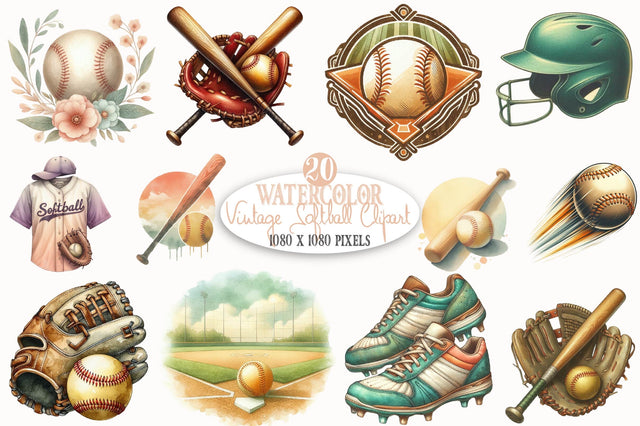 Vintage Softball Clipart Sublimation SVGista 