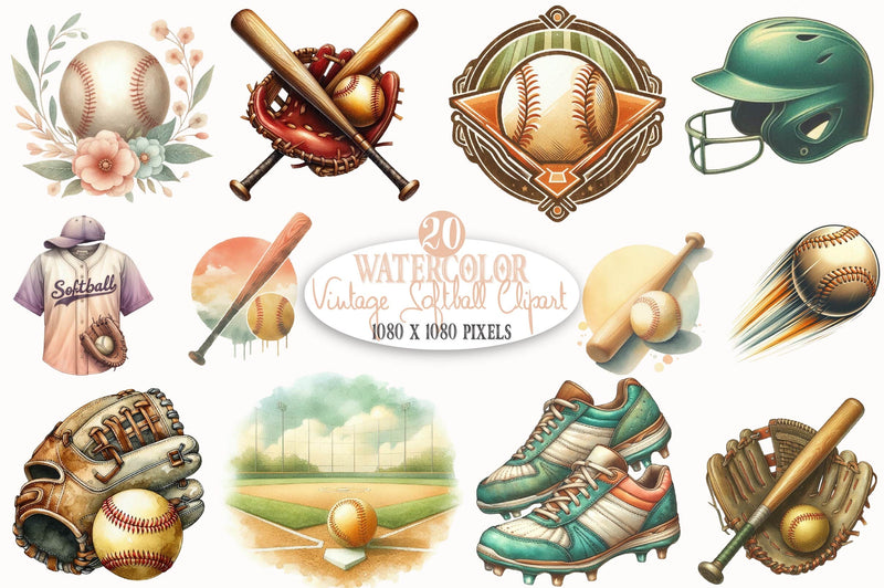 Vintage Softball Clipart - So Fontsy