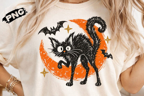Vintage Spooky Black Cat Halloween PNG SVG DesignDestine 
