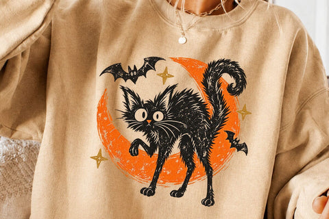 Vintage Spooky Black Cat Halloween PNG SVG DesignDestine 