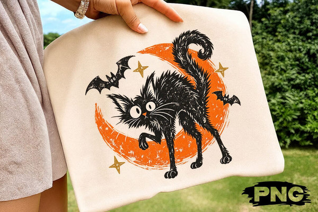 Vintage Spooky Black Cat Halloween PNG SVG DesignDestine 