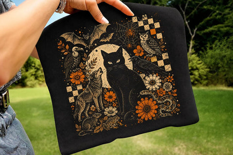 Vintage Spooky Halloween Black Cat PNG SVG DesignDestine 