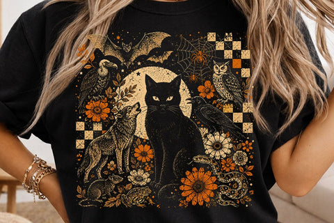 Vintage Spooky Halloween Black Cat PNG SVG DesignDestine 