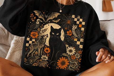 Vintage Spooky Halloween Black Cat PNG SVG DesignDestine 