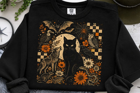 Vintage Spooky Halloween Black Cat PNG SVG DesignDestine 