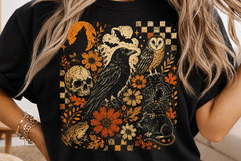 Vintage Spooky Halloween Crow PNG SVG DesignDestine 