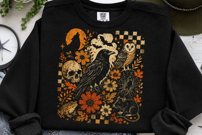 Vintage Spooky Halloween Crow PNG SVG DesignDestine 