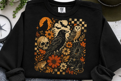 Vintage Spooky Halloween Crow PNG SVG DesignDestine 