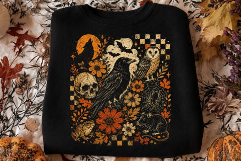 Vintage Spooky Halloween Crow PNG SVG DesignDestine 
