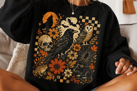Vintage Spooky Halloween Crow PNG SVG DesignDestine 