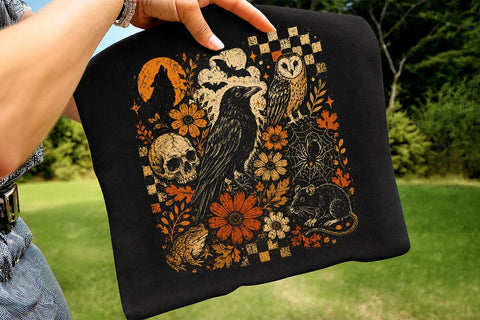 Vintage Spooky Halloween Crow PNG SVG DesignDestine 