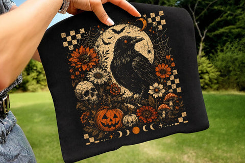 Vintage Spooky Raven Halloween PNG SVG DesignDestine 