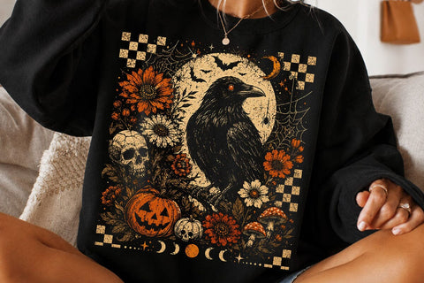 Vintage Spooky Raven Halloween PNG SVG DesignDestine 