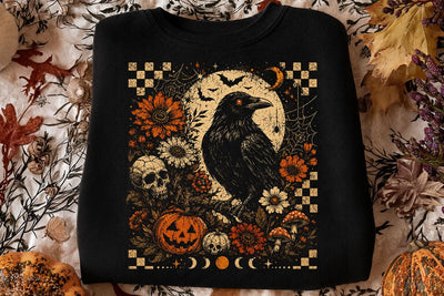 Vintage Spooky Raven Halloween PNG SVG DesignDestine 