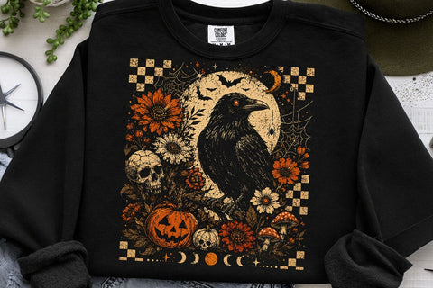 Vintage Spooky Raven Halloween PNG SVG DesignDestine 