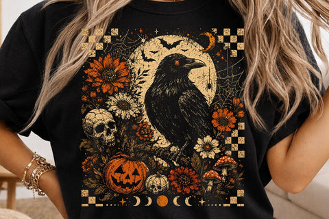 Vintage Spooky Raven Halloween PNG SVG DesignDestine 