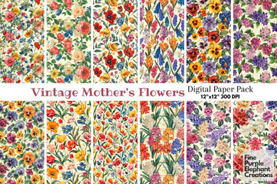 Vintage Spring Florals Pattern | Boho Shabby Chic Digital Pattern Fine Purple Elephant Creations 
