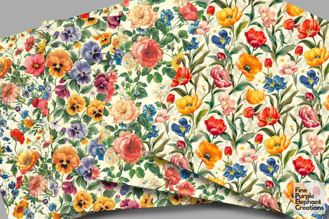 Vintage Spring Florals Pattern | Boho Shabby Chic Digital Pattern Fine Purple Elephant Creations 