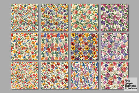 Vintage Spring Florals Pattern | Boho Shabby Chic Digital Pattern Fine Purple Elephant Creations 