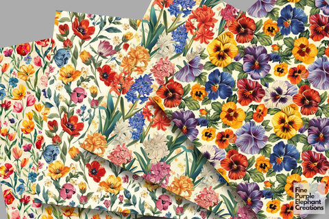 Vintage Spring Florals Pattern | Boho Shabby Chic Digital Pattern Fine Purple Elephant Creations 