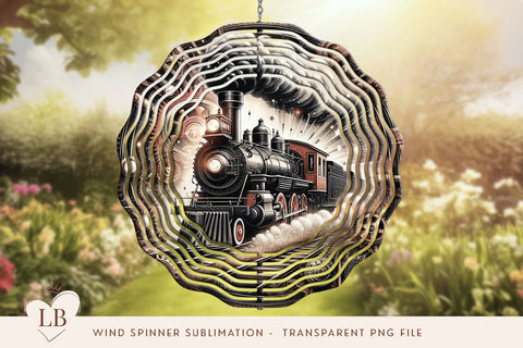 Vintage Steam Train 10 Inch Wind Spinner Sublimation PNG Sublimation BijouBay 