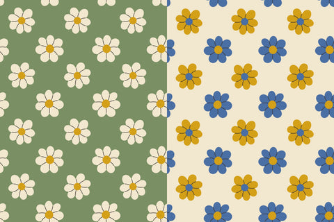 Vintage Summer Daisy Seamless Patterns & Digital Papers Digital Pattern Rin Green 
