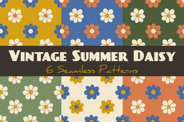 Vintage Summer Daisy Seamless Patterns & Digital Papers Digital Pattern Rin Green 