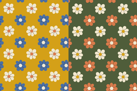 Vintage Summer Daisy Seamless Patterns & Digital Papers Digital Pattern Rin Green 