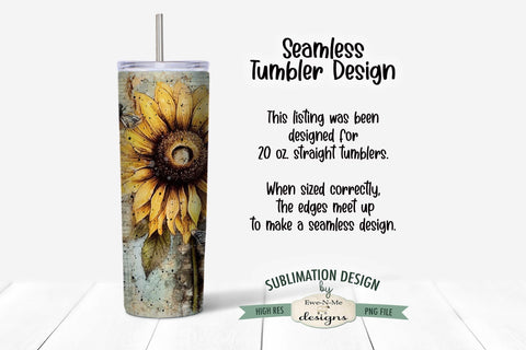 Vintage Sunflower 20 oz Seamless Tumbler Sublimation Design Sublimation Ewe-N-Me Designs 