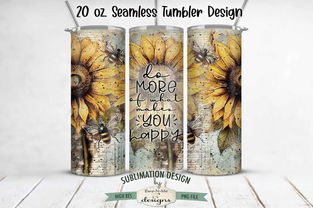 Vintage Sunflower 20 oz Seamless Tumbler Sublimation Design Sublimation Ewe-N-Me Designs 
