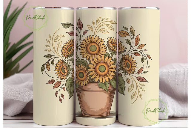 Vintage Sunflower 20oz Tumbler Wrap Sublimation PixelChick 