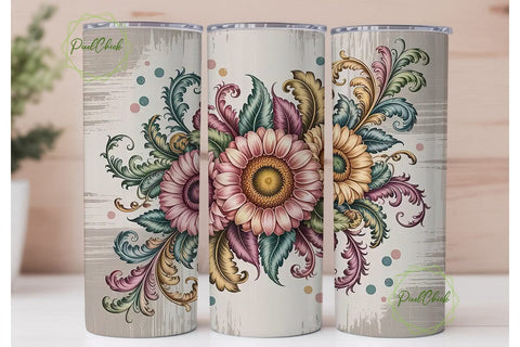 Vintage Sunflower 20oz Tumbler Wrap Sublimation PixelChick 