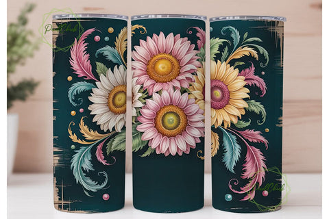 Vintage Sunflower 20oz Tumbler Wrap Sublimation PixelChick 