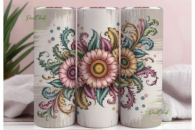 Vintage Sunflower 20oz Tumbler Wrap Sublimation PixelChick 