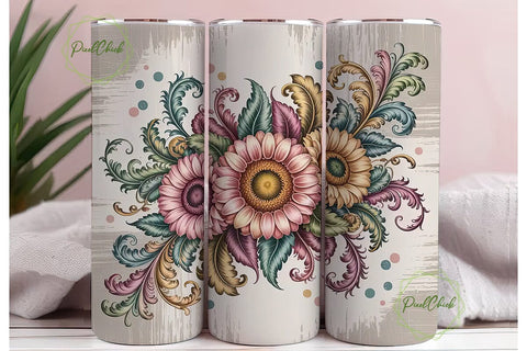 Vintage Sunflower 20oz Tumbler Wrap Sublimation PixelChick 