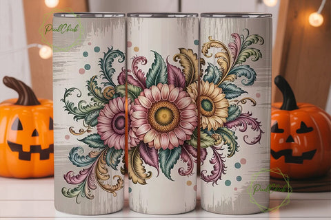 Vintage Sunflower 20oz Tumbler Wrap Sublimation PixelChick 