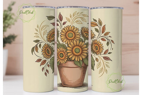 Vintage Sunflower 20oz Tumbler Wrap Sublimation PixelChick 