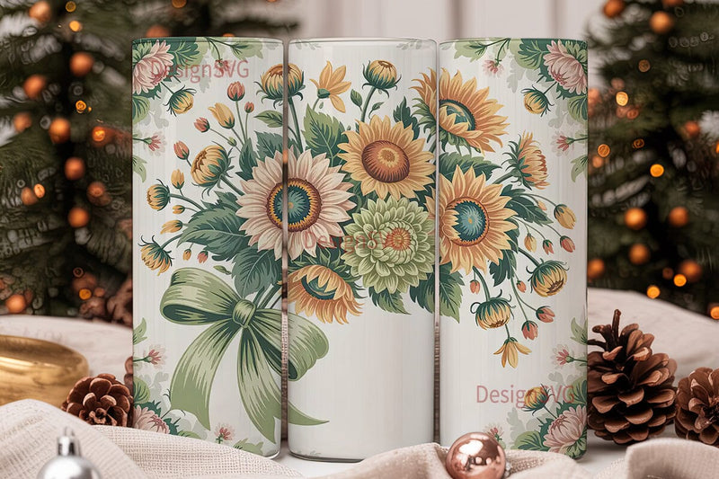 Vintage Sunflower & Dahlia 20oz Tumbler Sublimation DesignSVG 