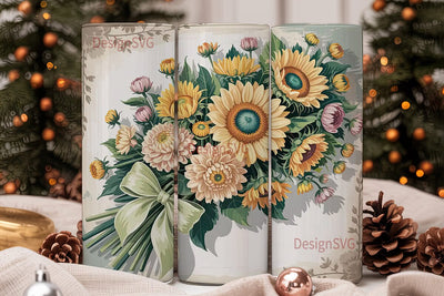 Vintage Sunflower & Dahlia 20oz Tumbler Sublimation DesignSVG 