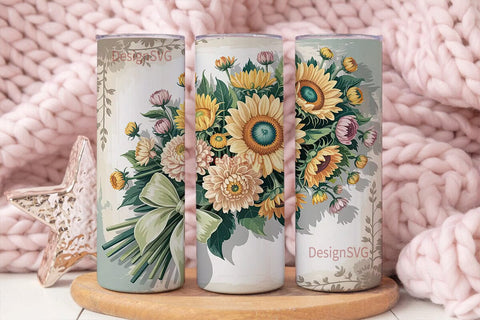 Vintage Sunflower & Dahlia 20oz Tumbler Sublimation DesignSVG 