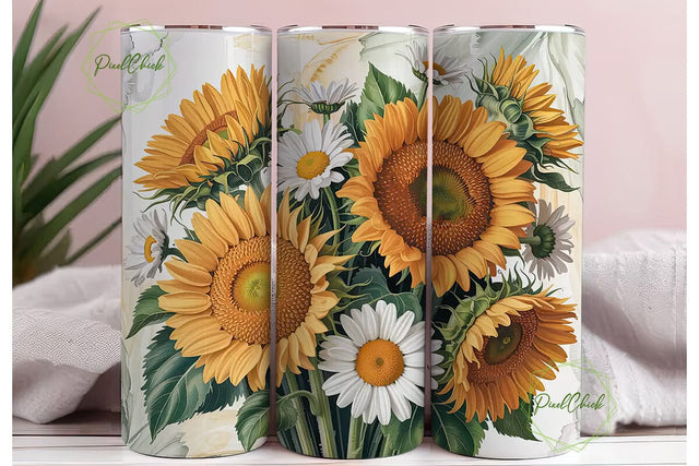 Vintage Sunflower & Daisy 20oz Tumbler Sublimation PixelChick 