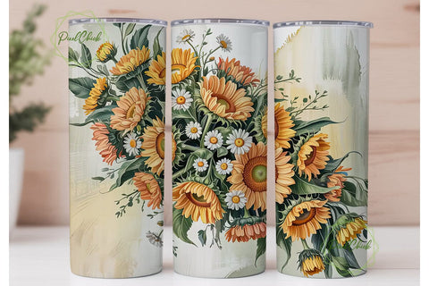 Vintage Sunflower & Daisy 20oz Tumbler Sublimation PixelChick 
