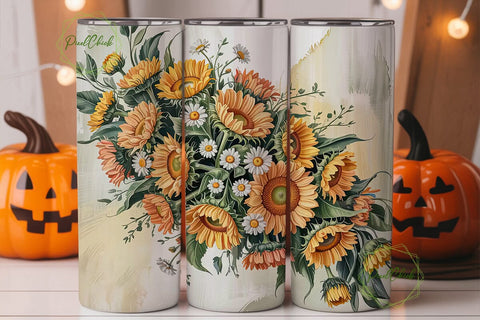 Vintage Sunflower & Daisy 20oz Tumbler Sublimation PixelChick 