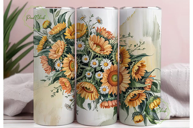 Vintage Sunflower & Daisy 20oz Tumbler Sublimation PixelChick 