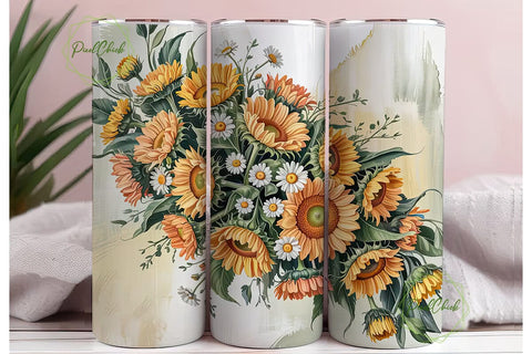 Vintage Sunflower & Daisy 20oz Tumbler Sublimation PixelChick 