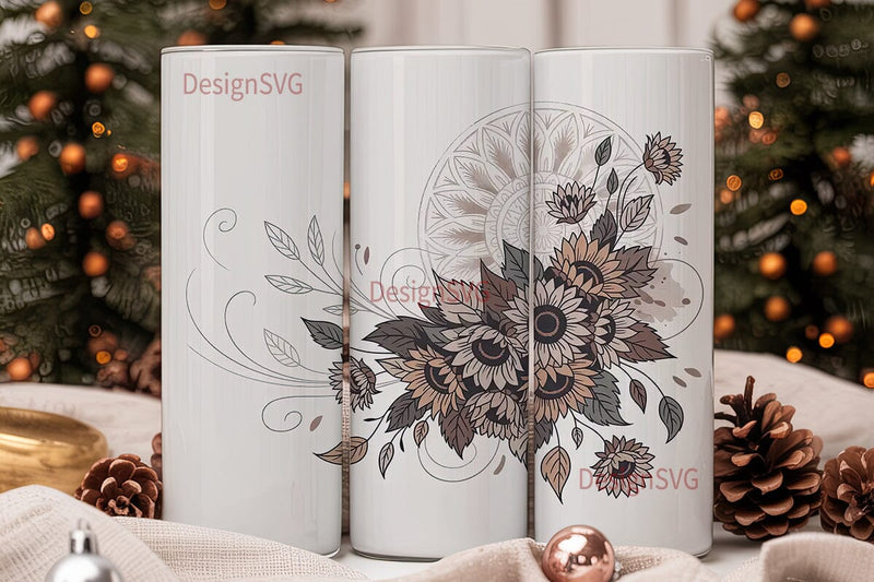 Vintage Sunflower Mandala 20oz Tumbler Sublimation DesignSVG 